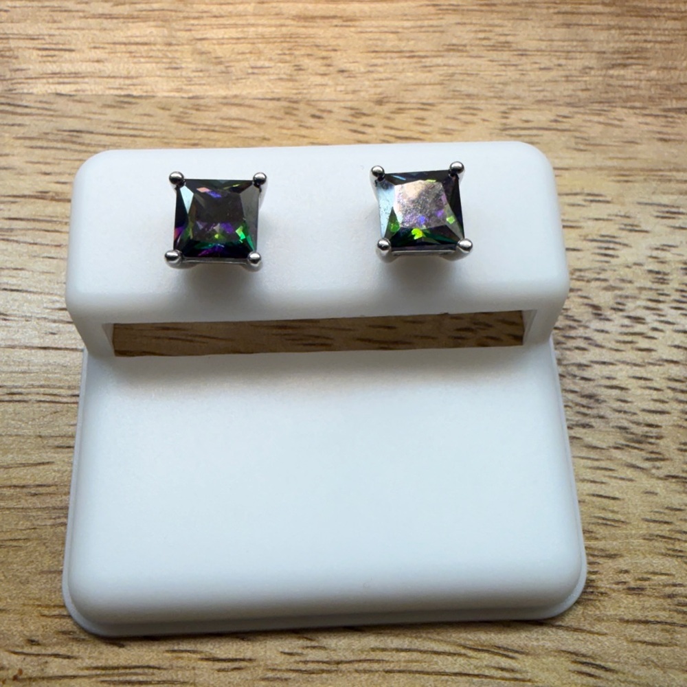 Sterling Silver 925 Mystic Topaz stud earrings 6mm princess cut 1.60 CTTW
